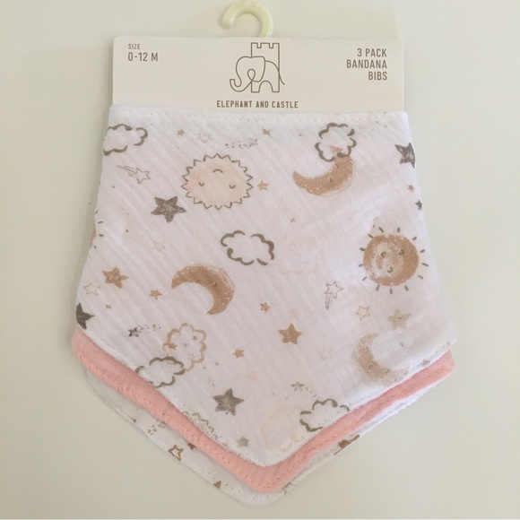 NEW 3 Baby Bibs Cotton | Elephant and Castle - Picture 1 of 6